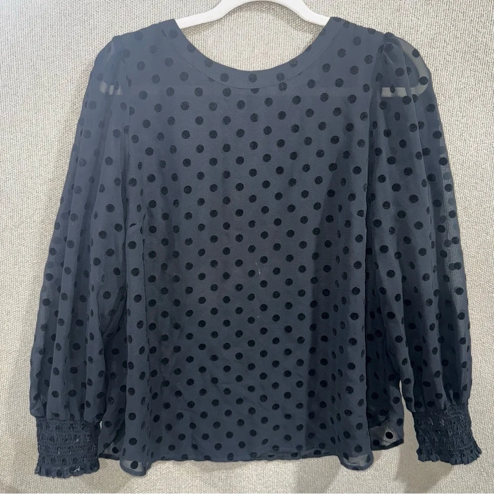 LOFT Black Polka Dot Sheer Long Sleeve Blouse